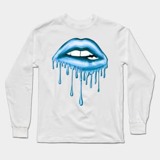 Metallic Dripping Blue Lips Long Sleeve T-Shirt